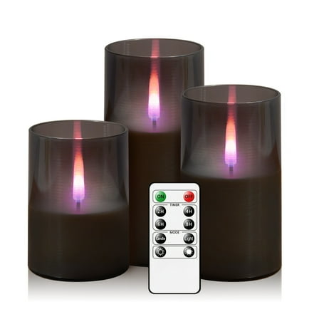 FortuneKey Trading 3-Piece Flameless Candle Set with Flickering Wicks - Battery-Operated LED Candles for Valentine's Day, Home, Independence Day & Halloween Decor