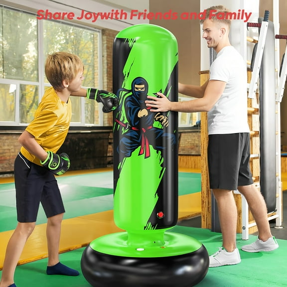 FortuneKey Trading 66-Inch Inflatable Punching Bag with Gloves - Kids Boxing Set for Ages 6-12, Stable Base for Karate, Taekwondo, MMA Practice