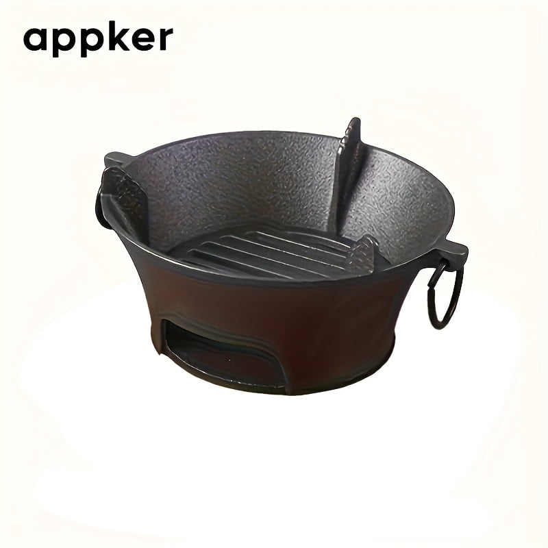 FortuneKey Trading Cast Iron Charcoal Stove Set - Versatile Round Heating Grill with Lid, Folding Handles, and Grate - Perfect for BBQ, Outdoor Cooking, and Kitchen Use - Black, Charcoal Grill