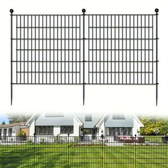 FortuneKey Trading No-Dig Black Rustproof Metal Garden Fence - 24-48 Inches, Animal Barrier for Dogs & Rabbits, with Weather-Resistant Stakes - Durable Patio Yard Border