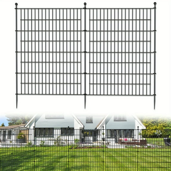FortuneKey Trading No-Dig Black Rustproof Metal Garden Fence - 24-48 Inches, Animal Barrier for Dogs & Rabbits, with Weather-Resistant Stakes - Durable Patio Yard Border