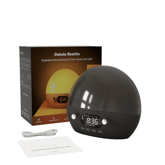 FortuneKey Trading RestOnn Sunrise Alarm Clock - Sunset Sound Machine, 7-Day Programmable Dual Alarms - White Noise, Wireless Speaker, Amber Night Light, Smart App Control