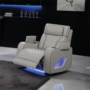 Fortuner Modern Style Recliner Chair Made with Faux Leather and Wood in Gray