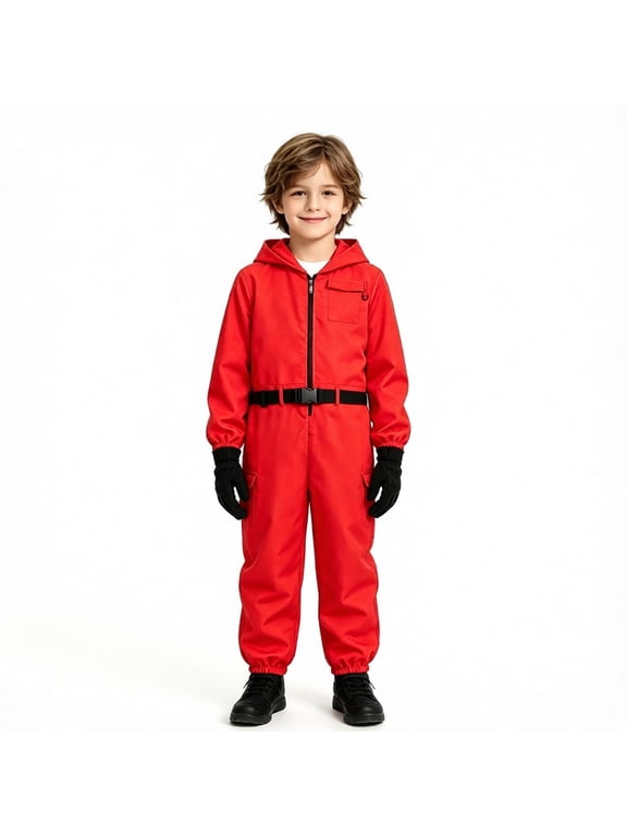 Children's Hooded One-Piece Cosplay Costume—Unisex, Long-Sleeve, Full-Zip Hooded Role-Playing Costume