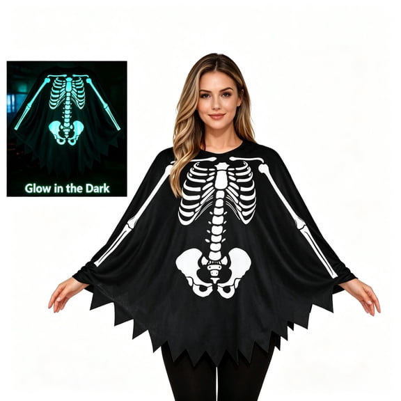 Fortwear Halloween Glow-in-the-Dark Skeleton Cape for Adults—A Skeleton Costume Cape Perfect for Cosplay Parties