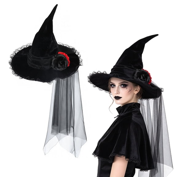 Fortwear Halloween Witch Accessory Set, Gothic Witch Hat Kit for Adult Cosplay Masquerade Party, 3 Styles