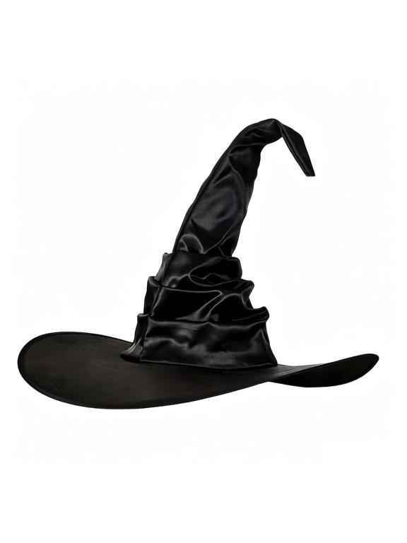 Halloween Women's Pleated Satin Witch Hat, Black Wizard Hat, Halloween Party Costume Accessory