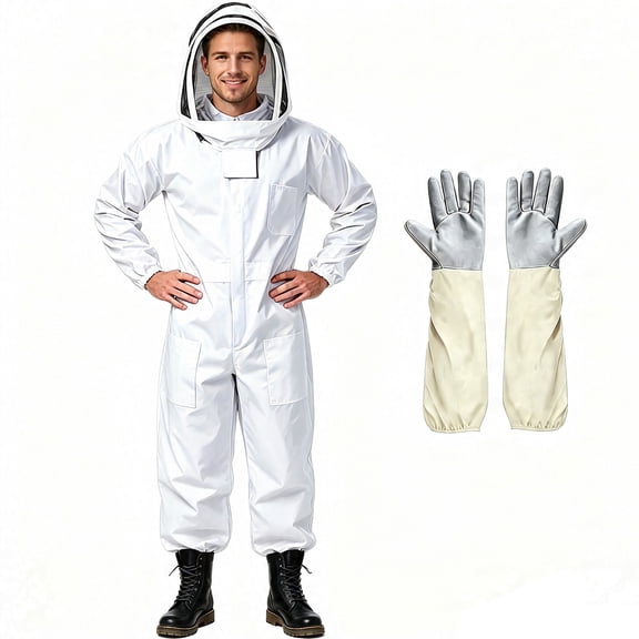 Fortwear Sting Proof Bee Suit Full Body with Ventilated Hood & Gloves M Unisex Beekeeping Suit for Men & Women, Wasp Bee Keeper Suit for Beginner & Pro Beekeepers, Apiary Beekeeping Gear