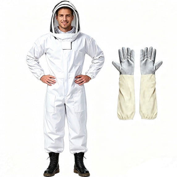 Fortwear Sting Proof Bee Suit Full Body with Ventilated Hood & Gloves M Unisex Beekeeping Suit for Men & Women, Wasp Bee Keeper Suit for Beginner & Pro Beekeepers, Apiary Beekeeping Gear