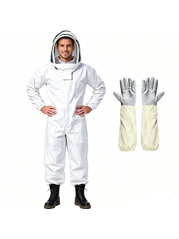 Sting Proof Bee Suit Full Body with Ventilated Hood & Gloves M Unisex Beekeeping Suit for Men & Women, Wasp Bee Keeper Suit for Beginner & Pro Beekeepers, Apiary Beekeeping Gear