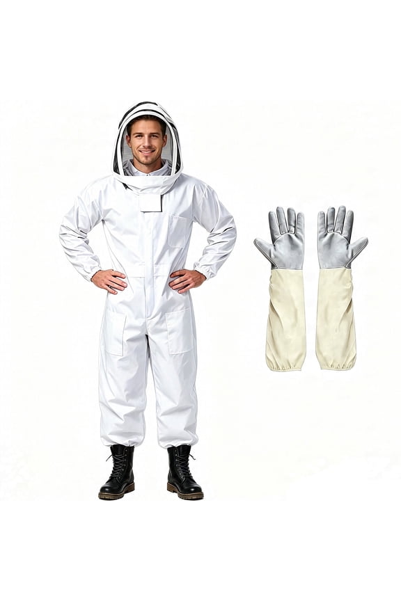 Sting Proof Bee Suit Full Body with Ventilated Hood & Gloves M Unisex Beekeeping Suit for Men & Women, Wasp Bee Keeper Suit for Beginner & Pro Beekeepers, Apiary Beekeeping Gear
