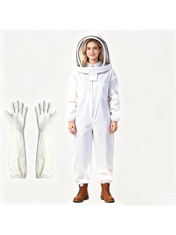 Sting Proof Beekeeping Suit Full Body with Ventilated Hood & Protective Gloves for Women, Unisex Bee Keeper Suit for Beginner & Professional Beekeepers
