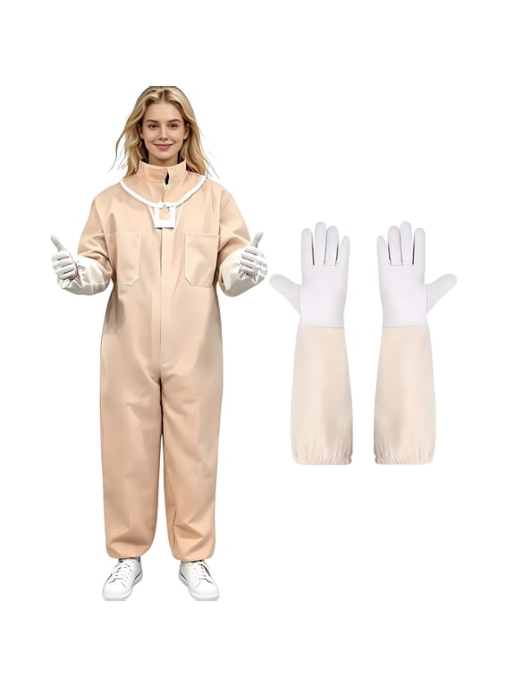 Sting-Proof Beekeeping Suit, Women's Full-Body Style with Breathable Hood and Gloves—Ideal for Beginners and Professional Beekeepers (Wasp-Proof)