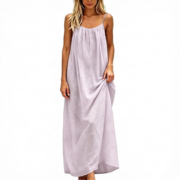 Fortwear Women's Casual Backless Spaghetti-Strap Maxi Dress, Sleeveless, Loose-Fitting, Thin-Strapped Loungewear Dress