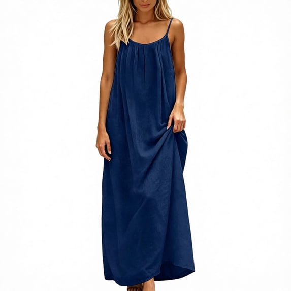 Fortwear Women's Casual Backless Spaghetti-Strap Maxi Dress, Sleeveless, Loose-Fitting, Thin-Strapped Loungewear Dress