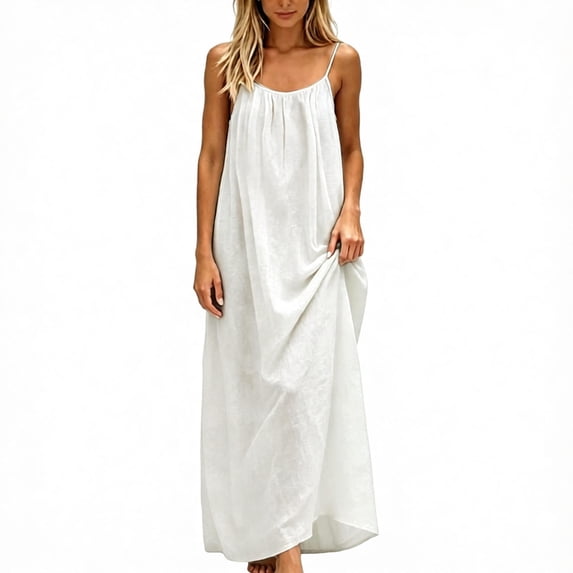 Fortwear Women's Casual Backless Spaghetti-Strap Maxi Dress, Sleeveless, Loose-Fitting, Thin-Strapped Loungewear Dress