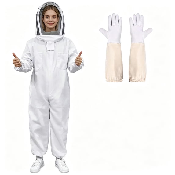 Fortwear Women's One-Piece Bee-Proof Suit—Complete Beekeeping Protective Gear Set with Face Veil, Bee-Proof Hat, and Extra-Long Leather Gloves—Full Set