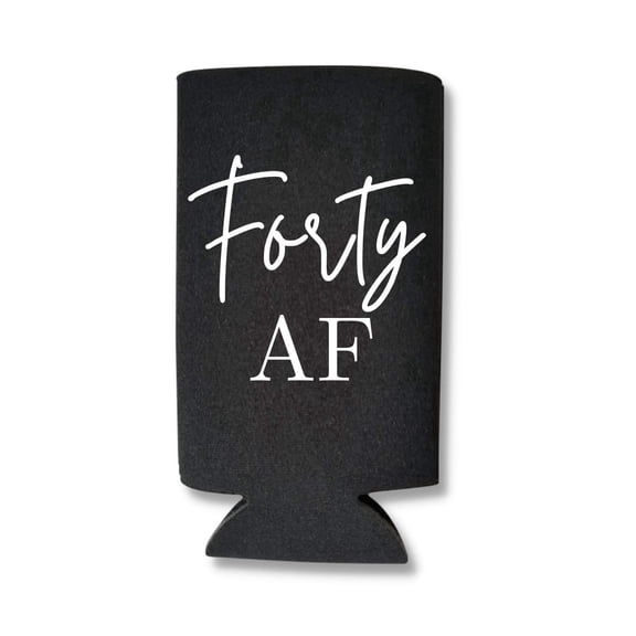 Forty AF Slim Can Cooler, 40th Birthday Skinny Can Sleeve, Reusable Spiked Seltzer Beverage Insulator, Black