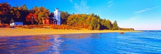 Forty Mile Point Lighthouse on the beach Michigan USA Canvas Art - Panoramic Images (18 x 6)