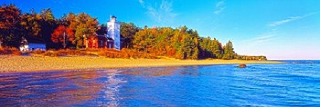 Forty Mile Point Lighthouse on the beach Michigan USA Canvas Art - Panoramic Images (36 x 12)