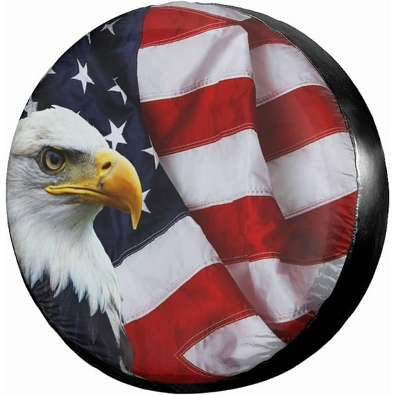 Foruidea American Flag Eagle Spare Tire Cover Dust-Proof Wheel Tire Cover Fit Trailer, RV, SUV and Many Vehicle