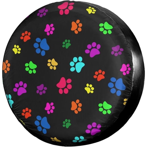 Foruidea Colorful Dog Cat Paw Print Spare Tire Cover Dust-Proof Wheel Tire Cover Fit Trailer, RV, SUV and Many Vehicle