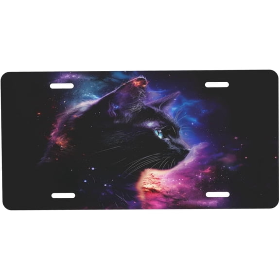 Foruidea License Plate Galaxy Cat Decorative Car Front License Plate,Vanity Tag,Metal Car Plate,Aluminum Novelty License Plate for Men/Women/Boy/Girls Car,6 X 12inch