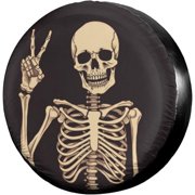 Rock and Roll Skull Skeleton Bone Love Music Spare Tire Cover with Backup Camera Hole Wheel Tire Cover Fit Trailer, RV, SUV and Many Vehicle 14inch