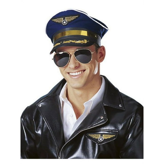 Deluxe Adult Blue Cloth Pilot Hat with Wings Badge