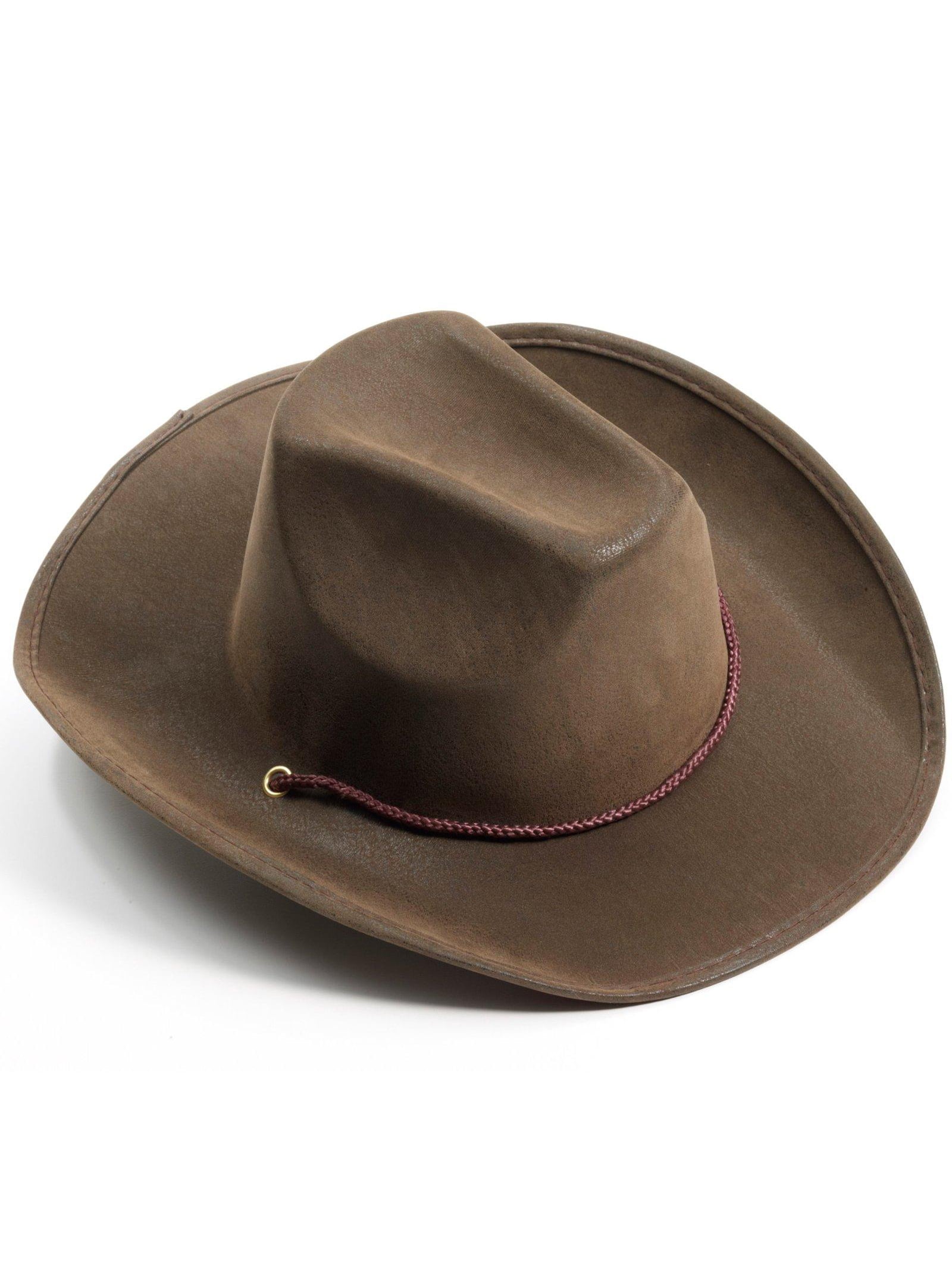 Brown Faux Suede Wide Brim Cowboy Hat, One Size