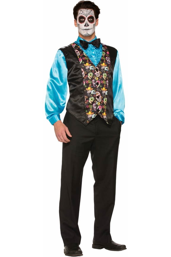 Day of the Dead-Vest Costume with Decorative Skull Design for Adults, Unisex, Size M