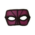 thumbnail image 1 of Deluxe Retro 80s Neon Black and Pink Fishnet Costume Venetian Eye Mask, 1 of 2