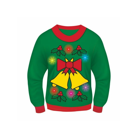 Forum Novelties Green Musical Light-Up Jingle Bells Adult Ugly Christmas Sweater Medium Unisex