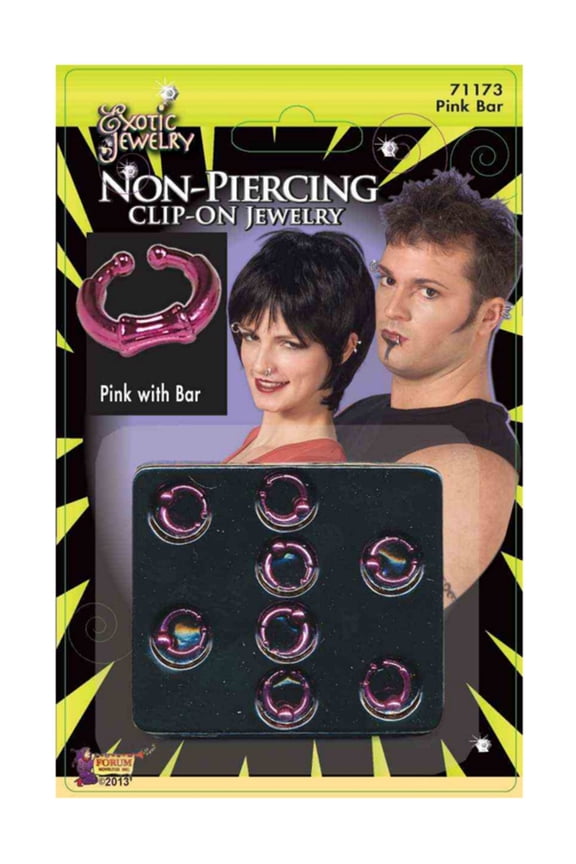 Pack of 8 Fake Pink Clip-on Costume Earring Lip Ring Body Bar Hoop