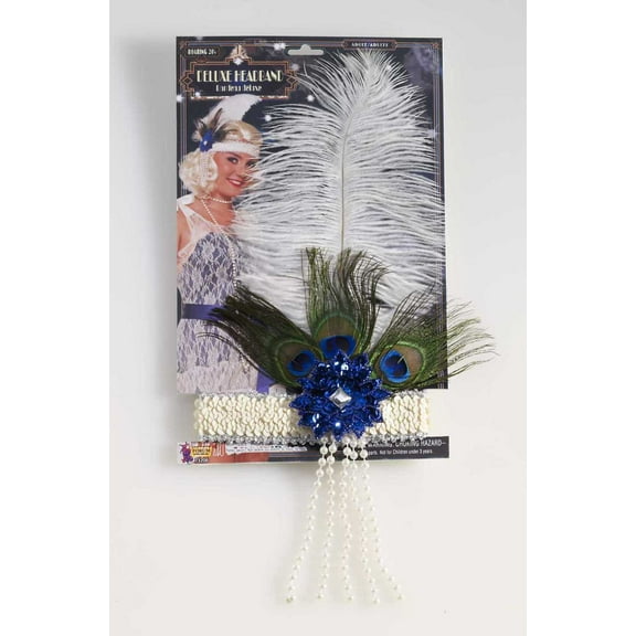 Forum Novelties Roaring 20s Flapper Peacock Feather Halloween Fancy Women Headband, Beige, One-Size
