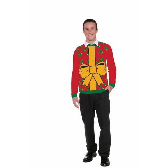 Rubies Christmas Gift Wrap Ugly Sweater for Adults, Unisex Large