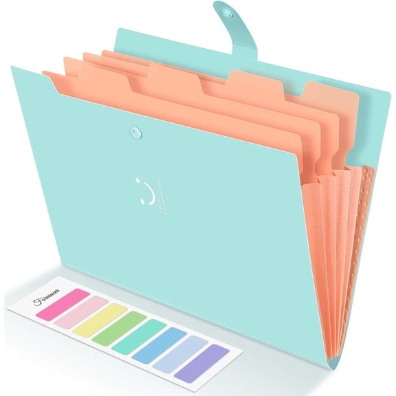 Forvencer Accordion File Organizer, 5 Pocket Expanding File Folder, Letter | Cute File Folder with Labels, Portable File Organizer for School Office Supplies, Folders for Documents, Jade