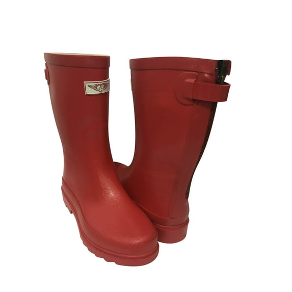 Forever Young Women's Mock Zipper Rubber Comfort Rain Boots, Red