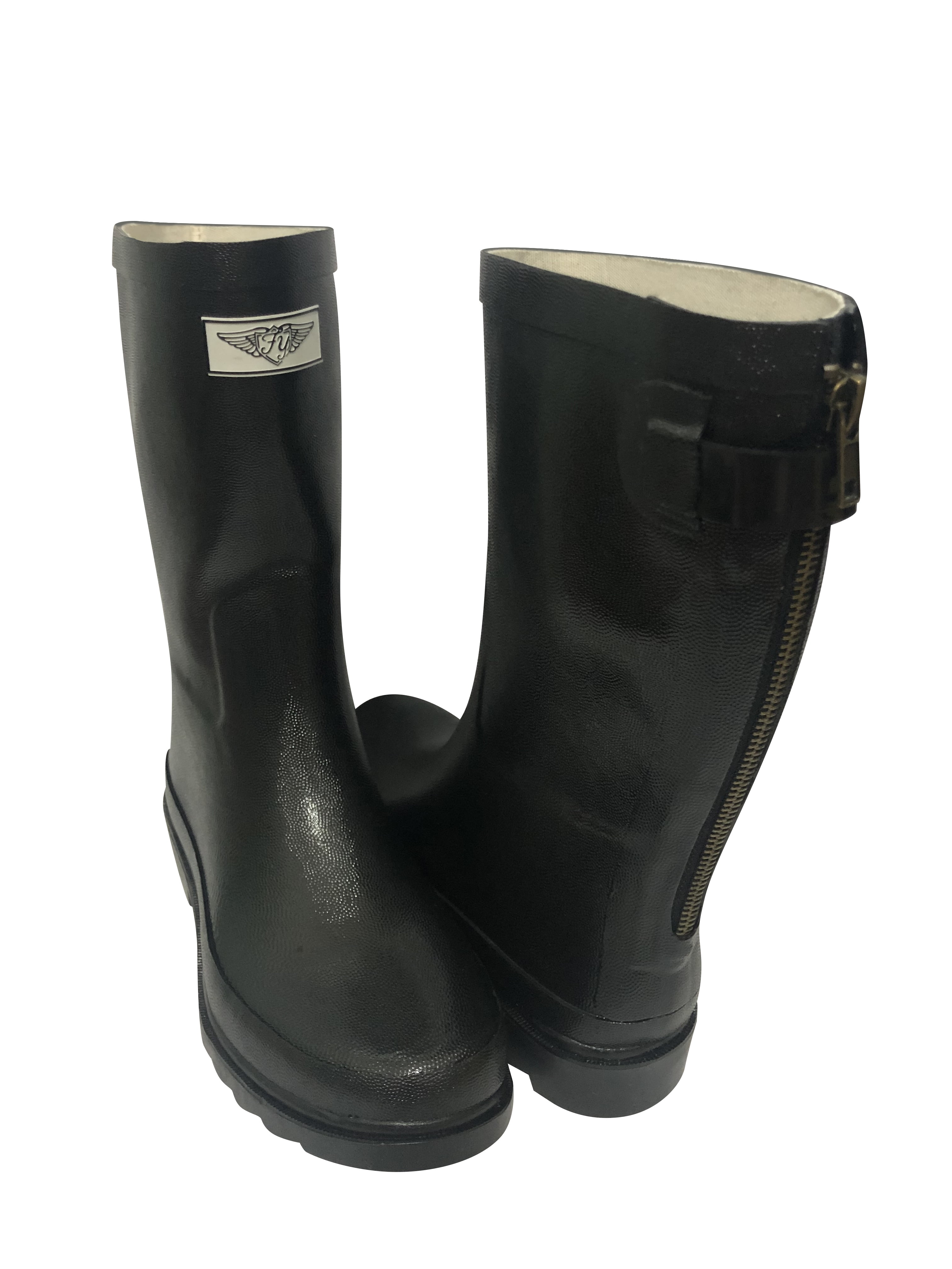 Forver Young Women's Solid Color With Back Mock Zipper Rain Boots