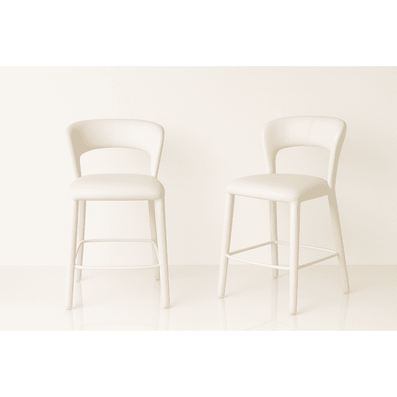 Forward Home Collection Modern Counter Height Bar Stools, White Faux Leather, Set of 2