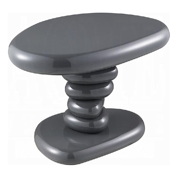 Fory End Table- 22 Inch Asymmetric Stacked Pebble Base- High Gloss Gray