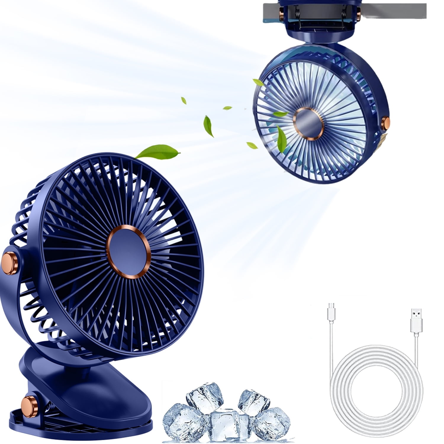Foryou Desk Fan Clip On with Lights USB Rechargeable 2400mAh 5 Level Speed Air Flow Portable Personal Fan 6inch Camping Home Travel Indoor Outdoor