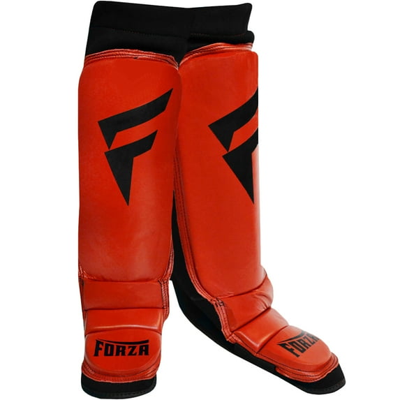 Forza Sports Leather Instep Shin Guards - XL - Red/Black