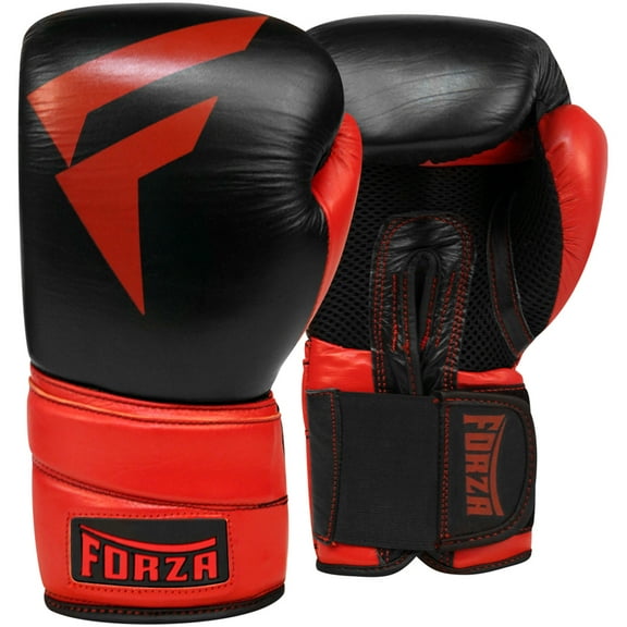 Forza Sports Pro Leather Boxing Gloves - 10 oz. - Black/Red