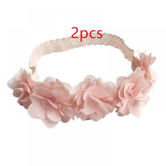 Forzero 2Pcs 0-3 Years Old Baby Five Flowers Pink Headband Handmade Newborn Girls Headdress