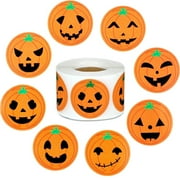 Forzero Pumpkin Stickers 500 Pieces Halloween Roll Stickers Jack-O'-Lantern Stickers for Halloween Party Decoration