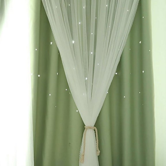 Forzero Romance Double-Deck Cloth & Blackout Floor-standing Curtain Star Hollow Curtain Drape, High Shading
