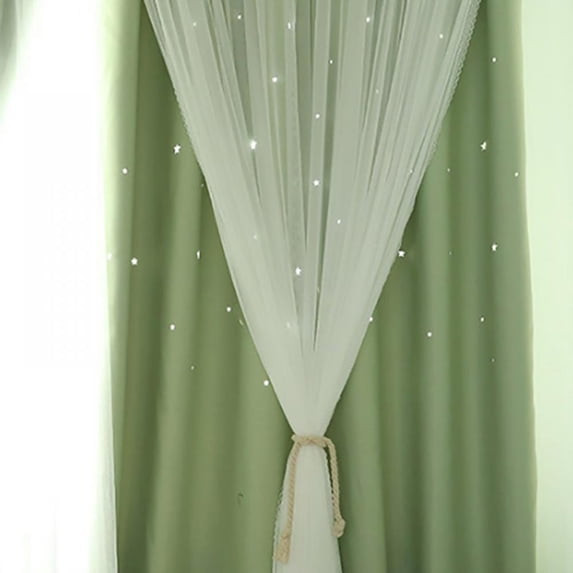 Forzero Romance Double-Deck Cloth & Blackout Floor-standing Curtain Star Hollow Curtain Drape, High Shading