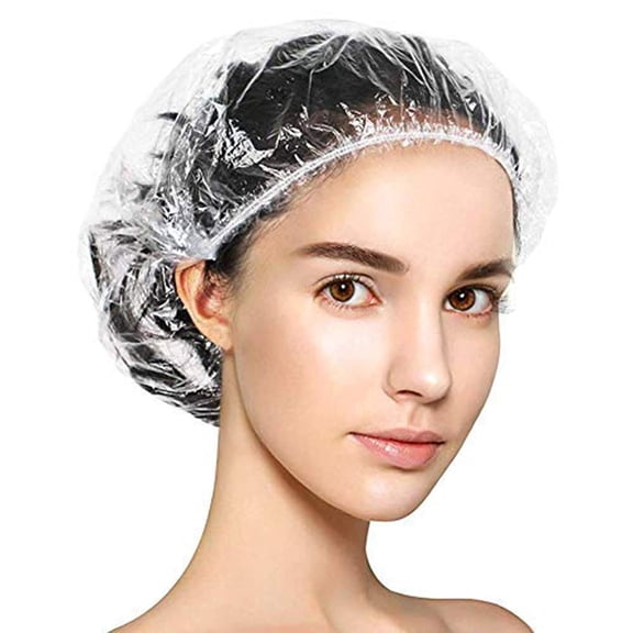 Forzero Shower Cap Disposable, 100 PCS Bath Caps Large Thick Clear Waterproof Plastic Elastic Hair Bath Caps for Women Kids Girls, Travel Spa, Hotel and Hair Solon, Home Use