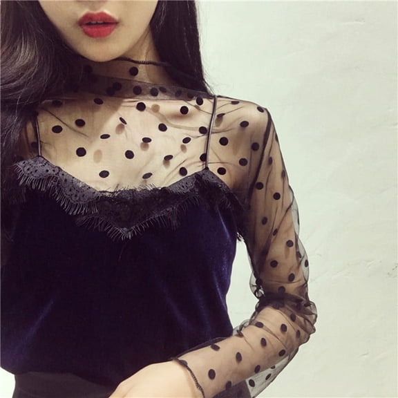 Forzero Women's Mock Neck Long Sleeve Mesh Insert Elegant Blouse Tops